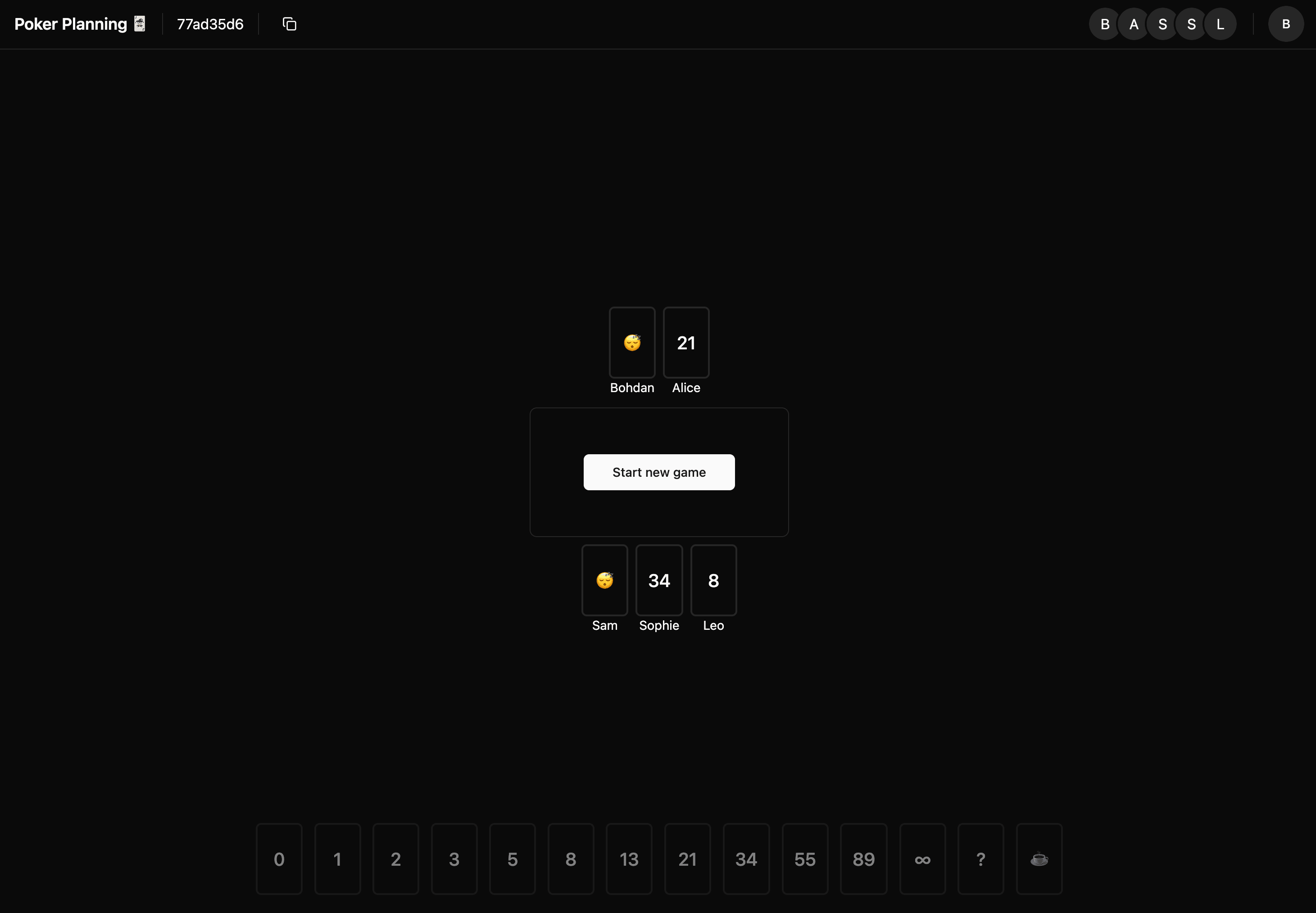 Planning Poker app interface showing real-time collaboration